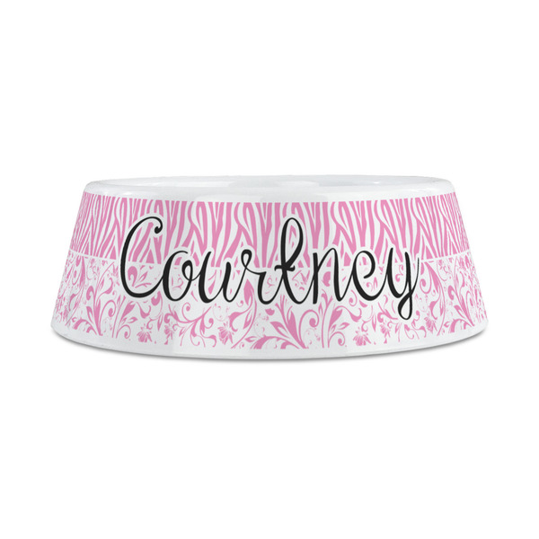 Zebra & Floral Plastic Dog Bowls - Medium - FRONT