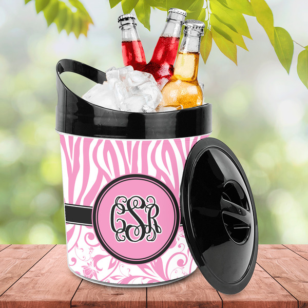 Zebra & Floral Plastic Ice Bucket - LIFESTYLE