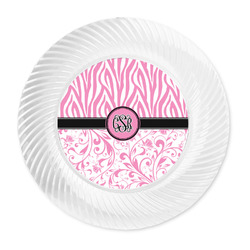 Zebra & Floral Plastic Party Dinner Plates - 10" (Personalized)