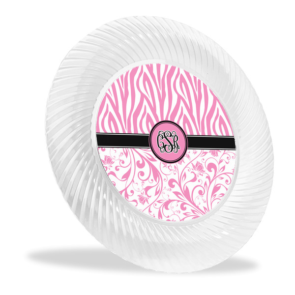 Custom Zebra & Floral Plastic Party Dinner Plates - 10" (Personalized)