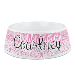 Zebra & Floral Plastic Dog Bowl (Personalized)