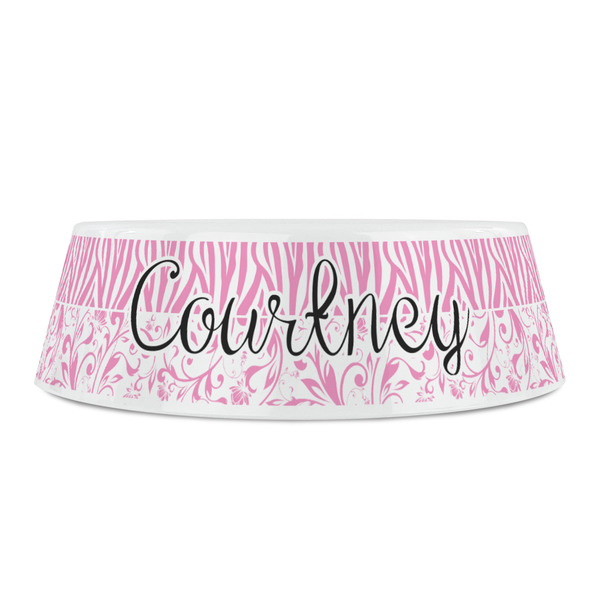 Zebra & Floral Plastic Pet Bowls - Small - FRONT