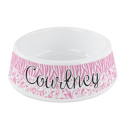 Zebra & Floral Plastic Dog Bowl - Small (Personalized)