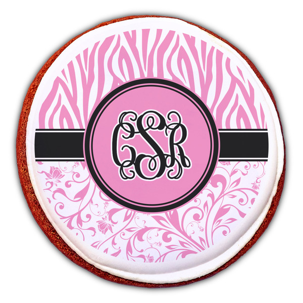 Zebra & Floral Printed Icing Circle - Large - On Cookie