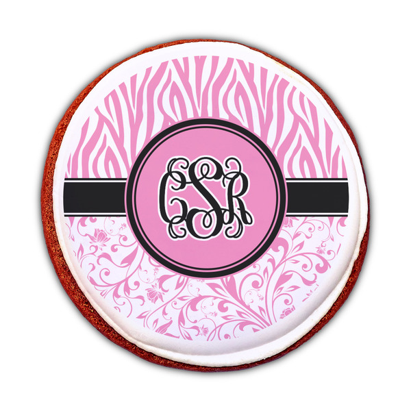 Zebra & Floral Printed Icing Circle - Medium - On Cookie