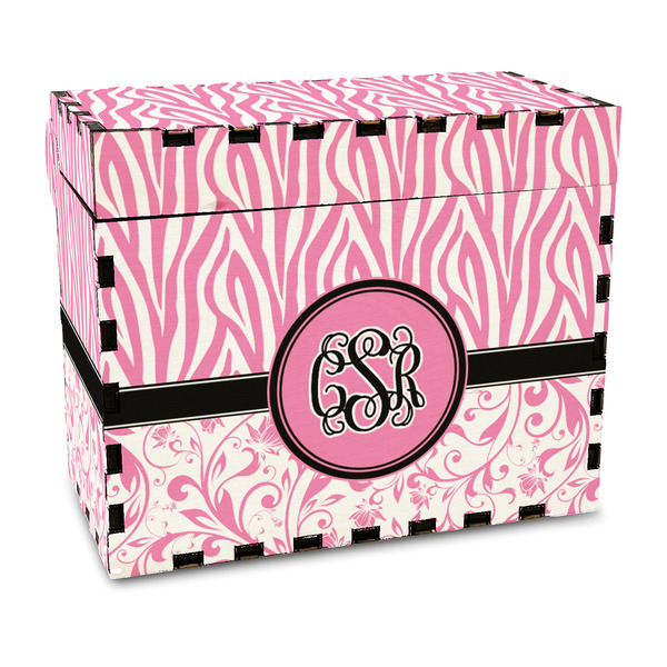 Custom Zebra & Floral Wood Recipe Box - Full Color Print (Personalized)