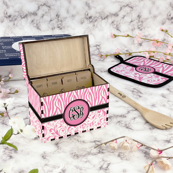 Zebra & Floral Recipe Box - Full Color - In Context