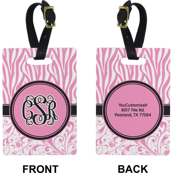 Zebra & Floral Rectangle Luggage Tag (Front + Back)