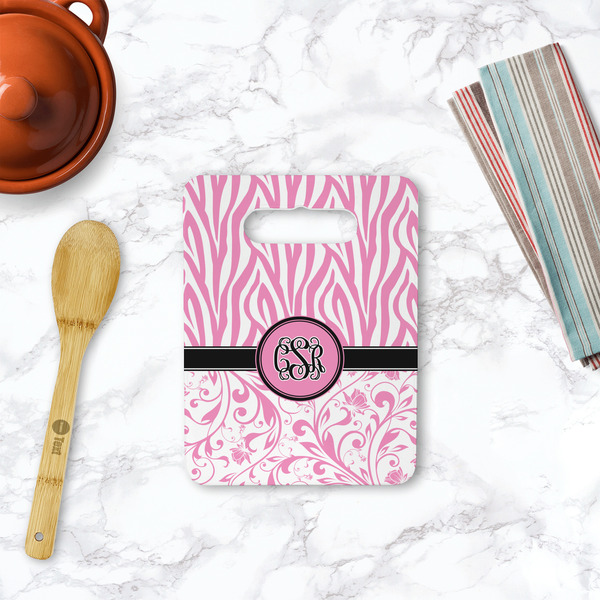 Zebra & Floral Rectangle Trivet with Handle - LIFESTYLE