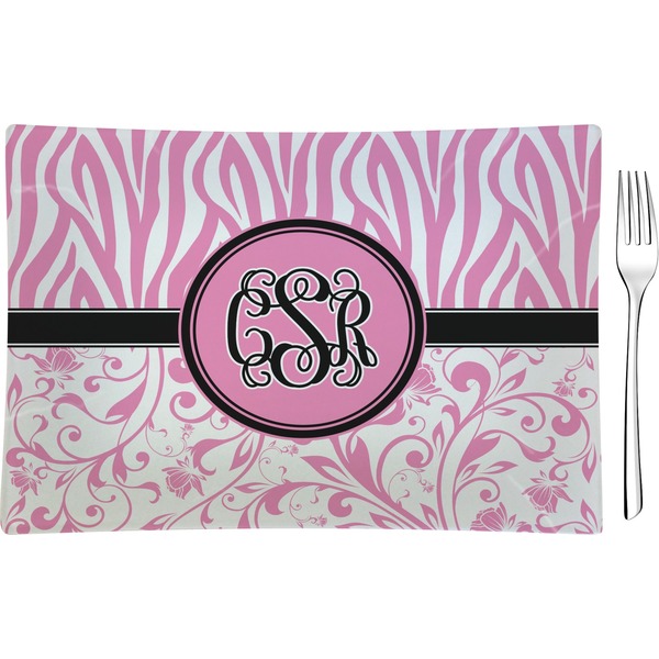 Custom Zebra & Floral Rectangular Glass Appetizer / Dessert Plate - Single or Set (Personalized)