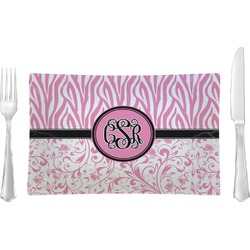Zebra & Floral Rectangular Glass Lunch / Dinner Plate - Single or Set (Personalized)