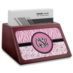 Zebra & Floral Red Mahogany Business Card Holder (Personalized)
