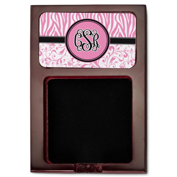 Zebra & Floral Red Mahogany Sticky Note Holder - Flat