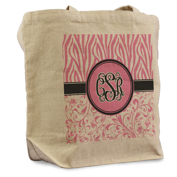 Custom Zebra & Floral Reusable Cotton Grocery Bag - Single (Personalized)