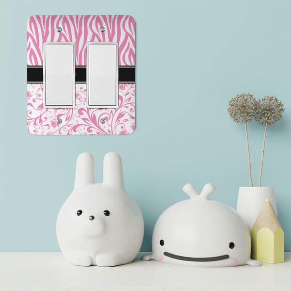Zebra & Floral Rocker Light Switch Covers - Double - IN CONTEXT