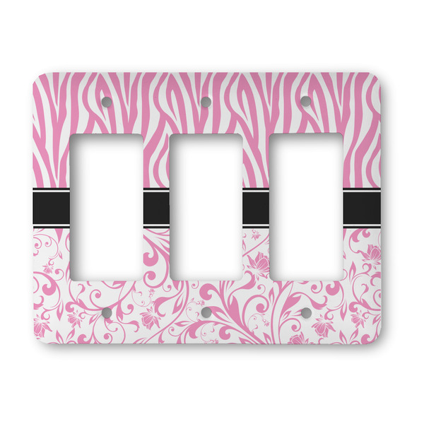 Custom Zebra & Floral Rocker Style Light Switch Cover - Three Switch