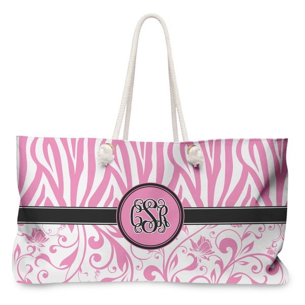 Custom Zebra & Floral Large Tote Bag with Rope Handles (Personalized)