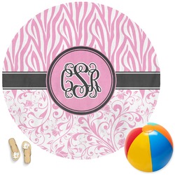 Zebra & Floral Round Beach Towel (Personalized)