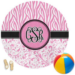 Zebra & Floral Round Beach Towel (Personalized)