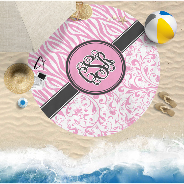 Zebra & Floral Round Beach Towel Lifestyle