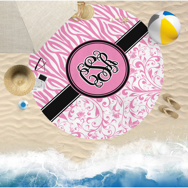 Zebra & Floral Round Beach Towel Lifestyle