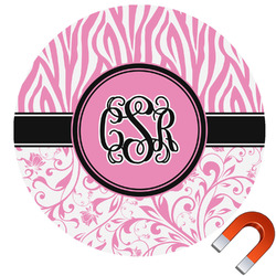 Zebra & Floral Round Car Magnet - 6" (Personalized)