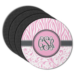 Zebra & Floral Round Rubber Backed Coasters - Set of 4 (Personalized)