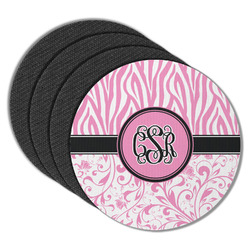 Zebra & Floral Round Rubber Backed Coasters - Set of 4 (Personalized)