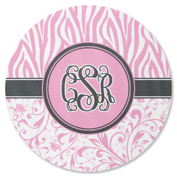 Zebra & Floral Round Rubber Backed Coaster (Personalized)