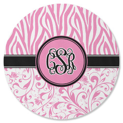 Zebra & Floral Round Rubber Backed Coaster (Personalized)