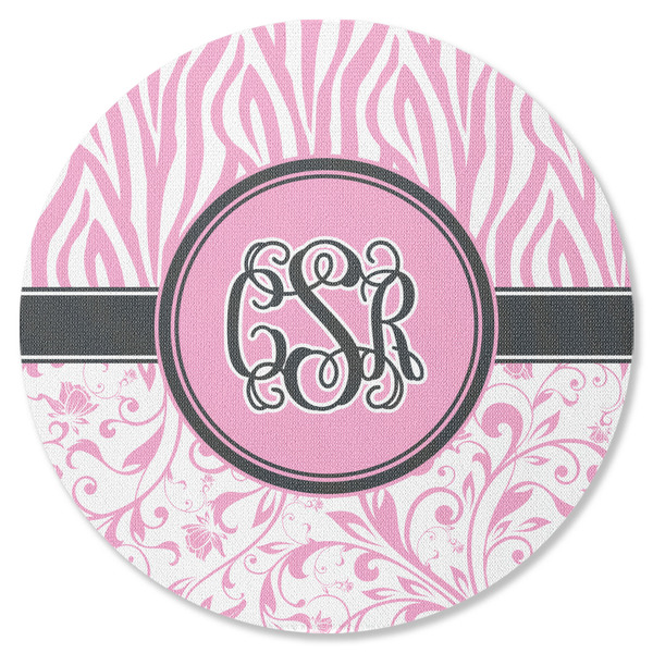 Custom Zebra & Floral Round Rubber Backed Coaster (Personalized)