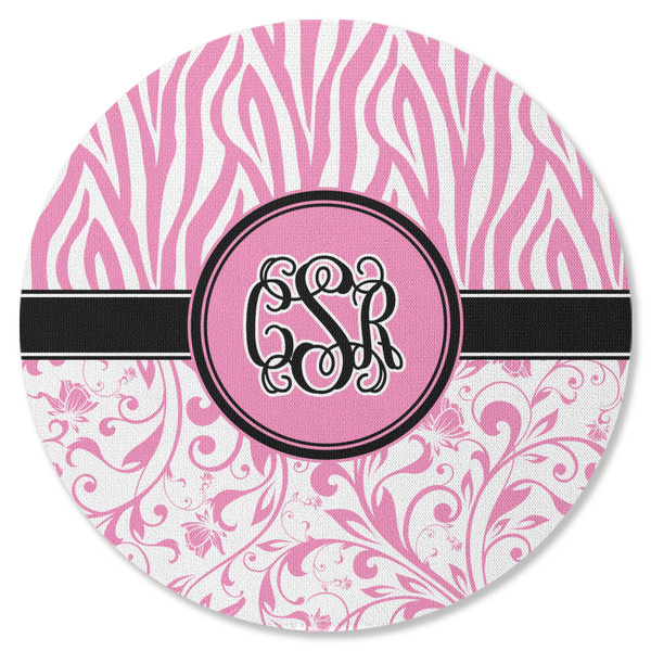 Custom Zebra & Floral Round Rubber Backed Coaster (Personalized)