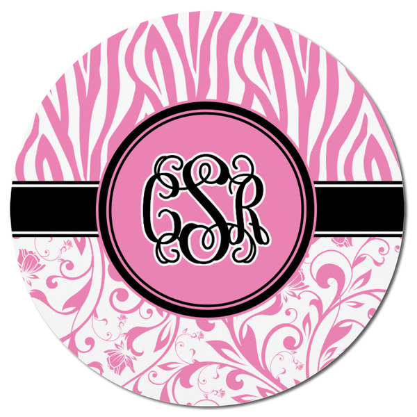 Zebra & Floral Round Fridge Magnet - FRONT