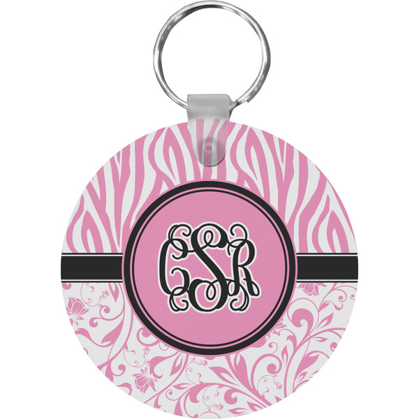 Custom Zebra & Floral Round Plastic Keychain (Personalized)