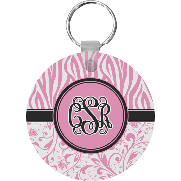 Zebra & Floral Round Keychain (Personalized)
