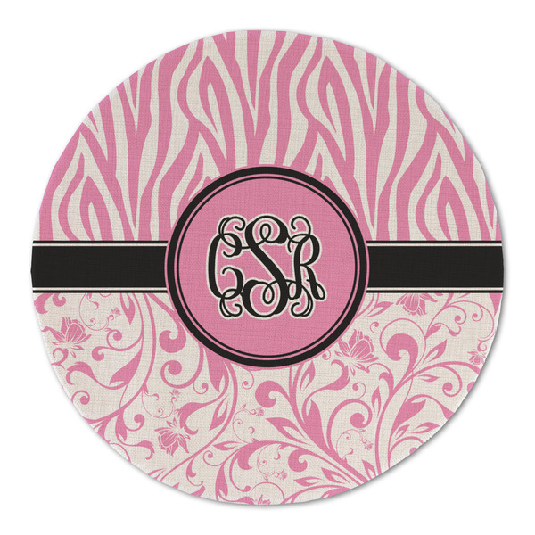 Zebra & Floral Round Linen Placemats - FRONT (Double Sided)