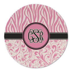 Zebra & Floral Round Linen Placemat - Single Sided (Personalized)