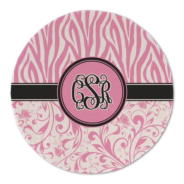 Custom Zebra & Floral Round Linen Placemat - Single Sided (Personalized)