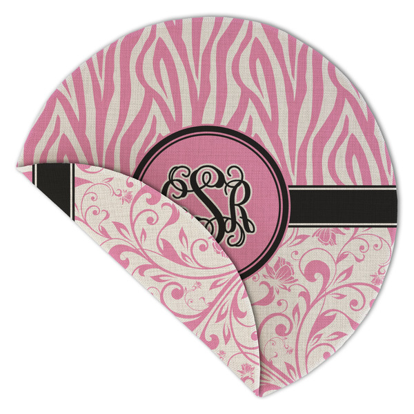 Zebra & Floral Round Linen Placemats - Front (folded corner double sided)