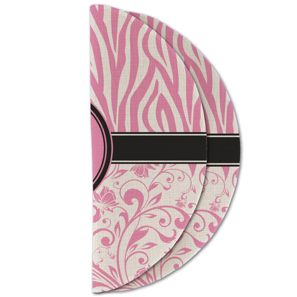 Zebra & Floral Round Linen Placemats - HALF FOLDED (double sided)