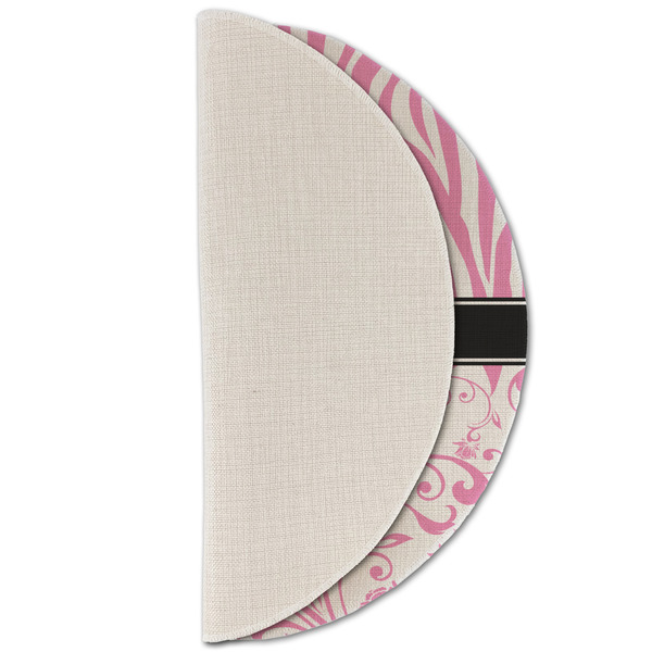 Zebra & Floral Round Linen Placemats - HALF FOLDED (single sided)