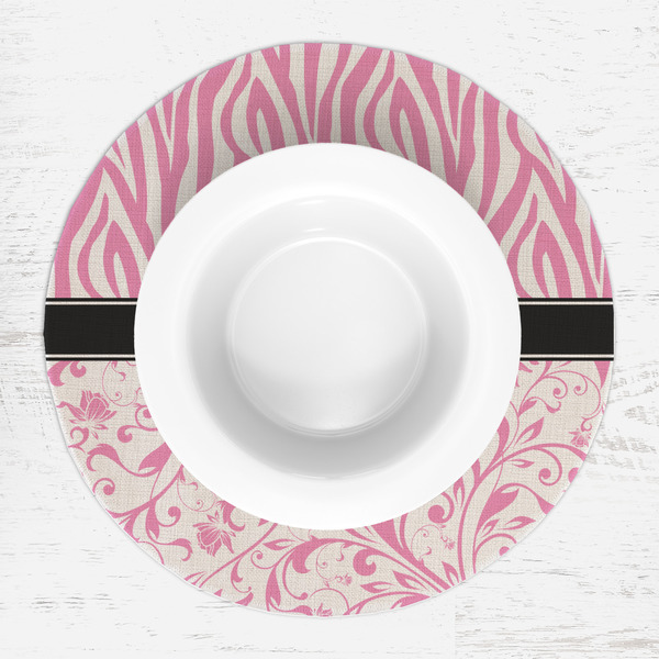 Zebra & Floral Round Linen Placemats - LIFESTYLE (single)