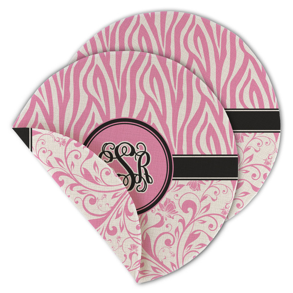 Custom Zebra & Floral Round Linen Placemat - Double Sided - Set of 4 (Personalized)