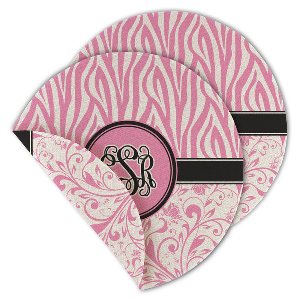 Zebra & Floral Round Linen Placemats - MAIN (Double-Sided)