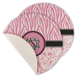 Zebra & Floral Round Linen Placemat - Single Sided - Set of 4 (Personalized)