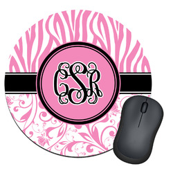 Zebra & Floral Round Mouse Pad (Personalized)
