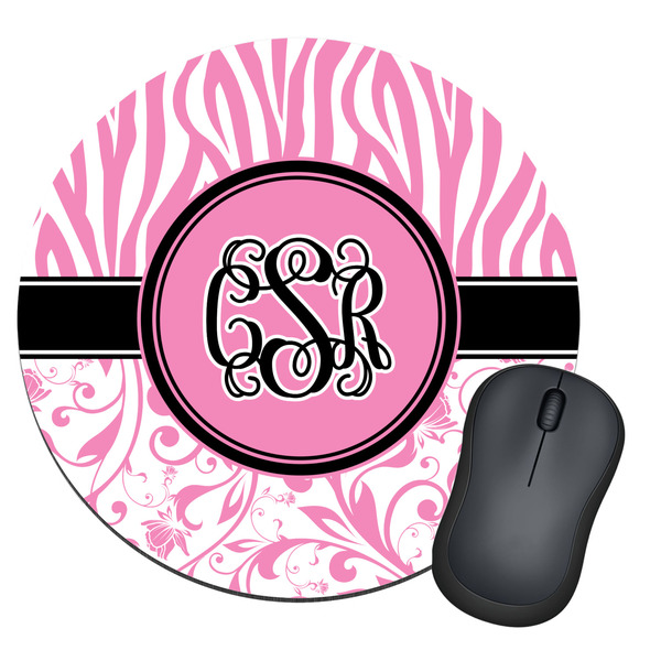 Custom Zebra & Floral Round Mouse Pad (Personalized)
