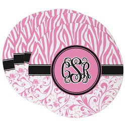 Zebra & Floral Round Paper Coasters w/ Monograms