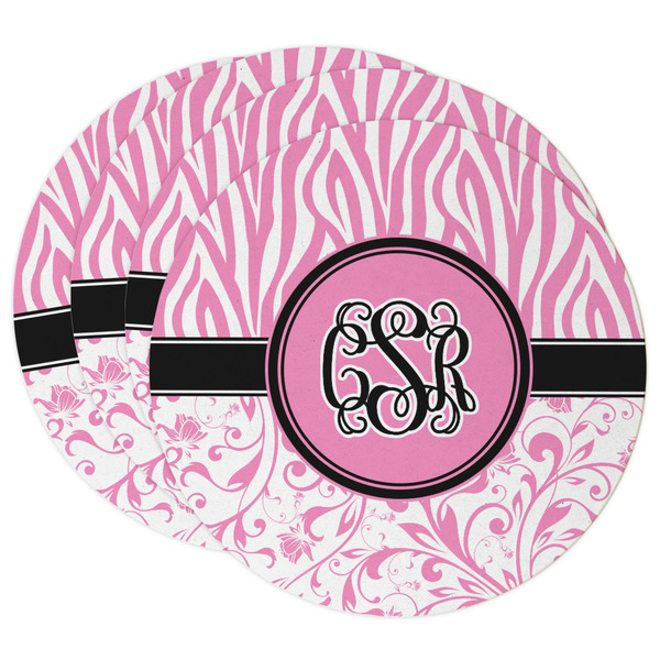 Custom Zebra & Floral Round Paper Coasters w/ Monograms