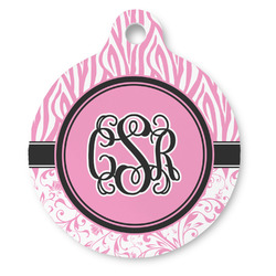 Zebra & Floral Round Pet ID Tag - Large (Personalized)